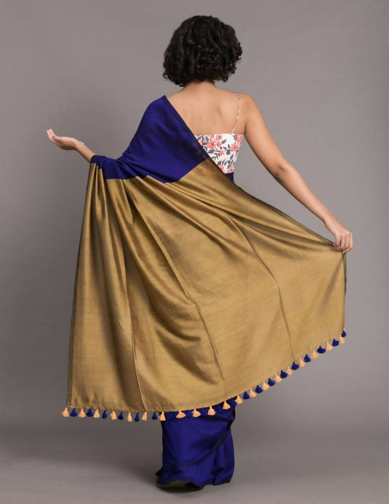 Suta Navy Blue Golden Colourblocked Saree