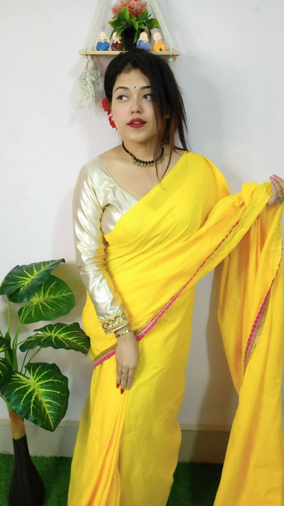 Exclusive Collection Beautiful Khadi Cotton Handloom Saree With Beautiful Zari Border - Yellow