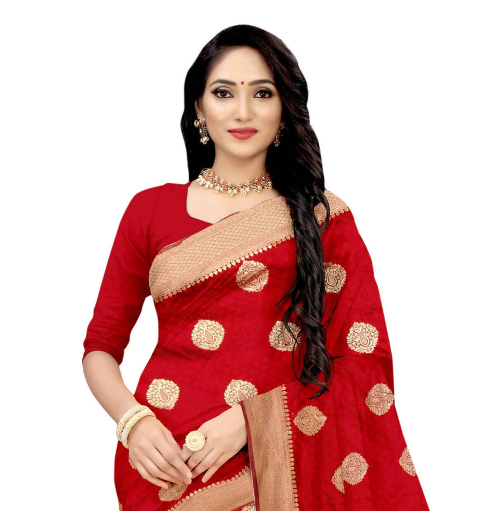 Vamika Weaving Banarasi Jacquard Red Saree