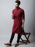 Even Apparels Maroon Color Linen Pure Cotton Men's Kurta With Side Placket (SLD1182)