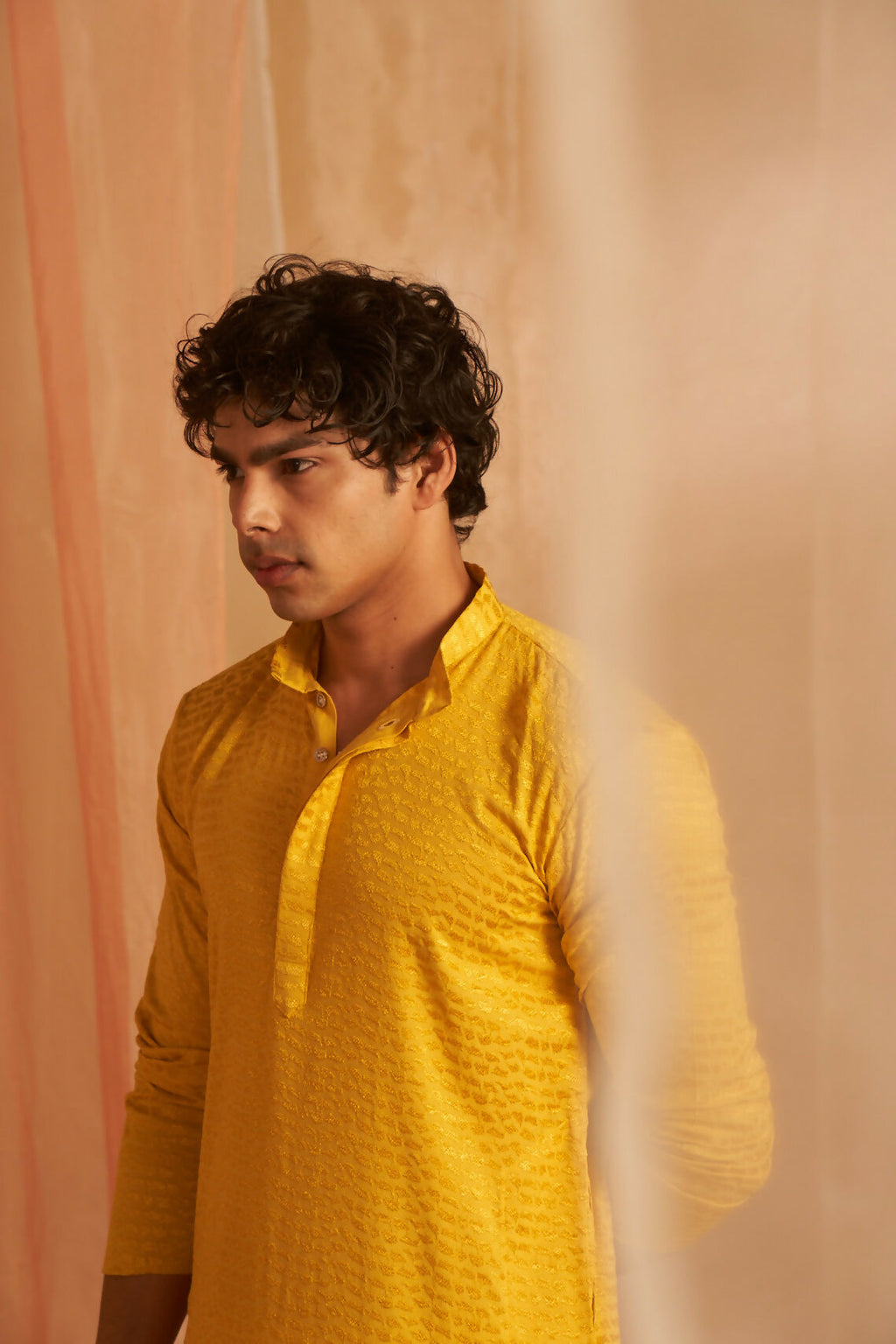 Mustard Viscose Chikankari Embroidery Work Men's Kurta Set - Mahotsav