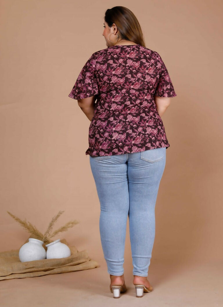 Miravan Women's Plus Size Cotton Floral Print Straight Kurti