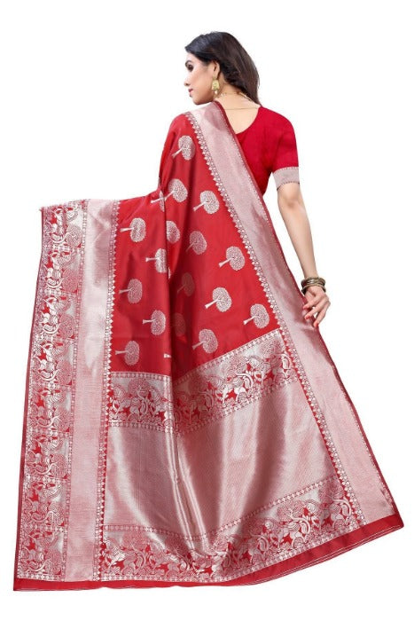 Vamika Banarasi Jacquard Weaving Red Saree (AMEE RED)