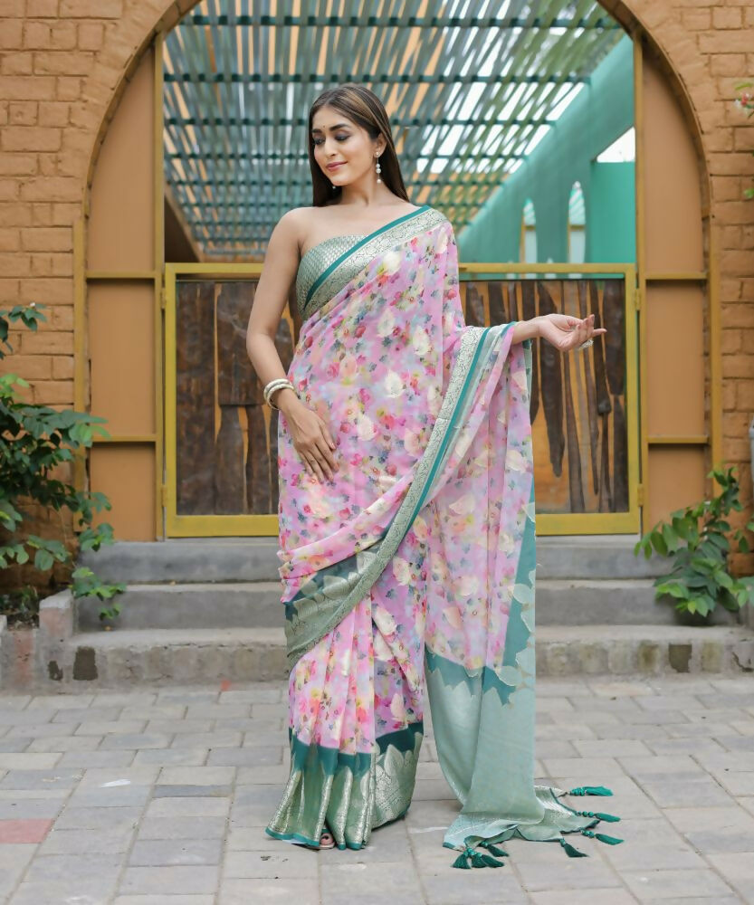Vamsee Dhruvini Pink Georgette Saree