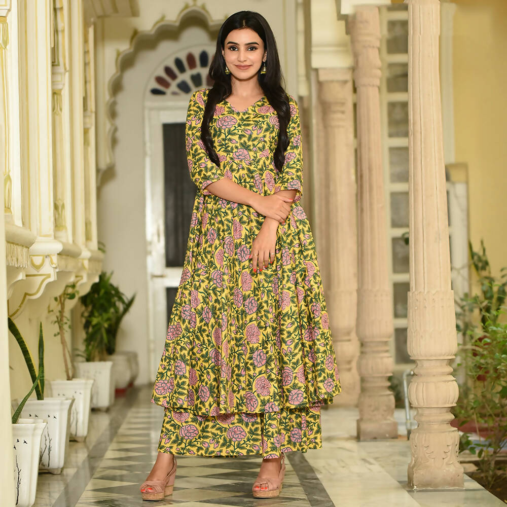 PartyWear Designer Golden Yellow Pure Maslin Palazzo Suit - Anbazaar
