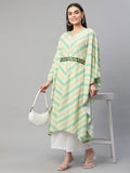 Ahalyaa Women Green Crepe Digital Printed Flared Sleeve Kaftan Kurta
