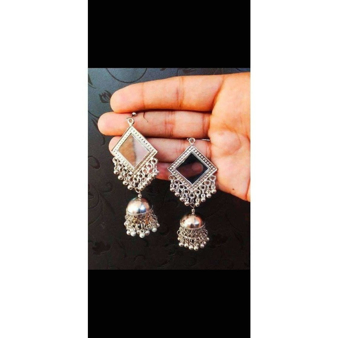 MS Fashion India Muskan Fancy Mirror work Silver Smart Earrings