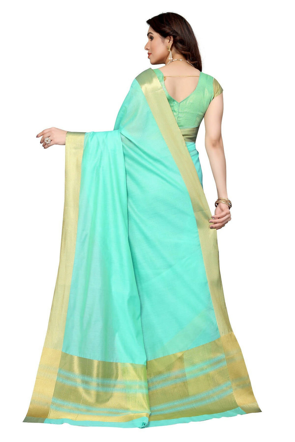 Vamika Sky Blue Cotton Polyester Silk Weaving Saree