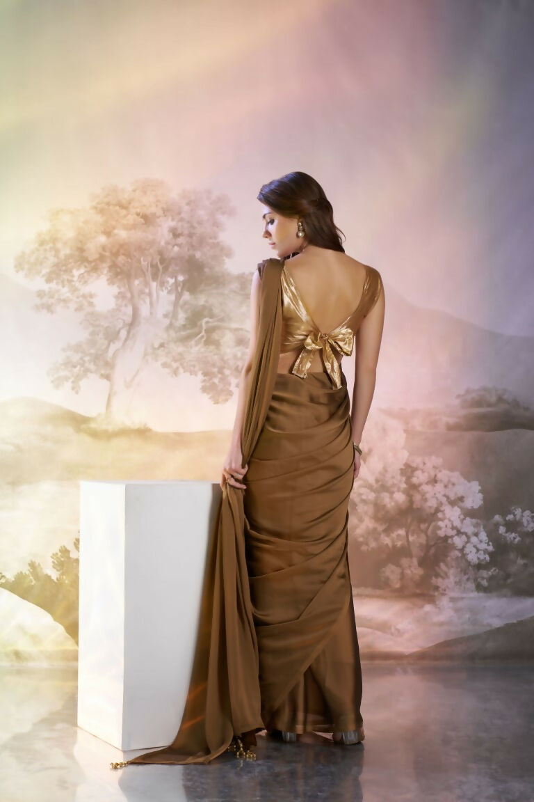 Copper Satin Rangoli Solid Fancy Designer Saree - Nafisa