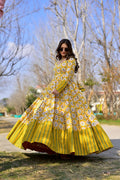 Jyoti Fashion Women's Mustard Heavy Digital Printed Cotton Silk Anarkali Dress
