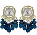 Jewel City Traditional Gold-Plated Kundan Earrings with Blue Beads – Handcrafted Ethnic Dangler Jewelry – Wedding & Party Wear