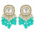 Jewel City Traditional Gold-Plated Kundan Earrings with Blue Beads – Handcrafted Ethnic Dangler Jewelry – Wedding & Party Wear
