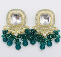 Jewel City Traditional Gold-Plated Kundan Earrings with Blue Beads – Handcrafted Ethnic Dangler Jewelry – Wedding & Party Wear
