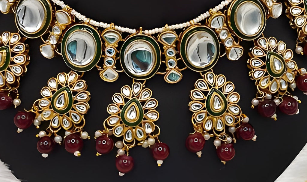 Jewel City Kundan Pearl Necklace Set with Maang Tikka - Designer Meenakari Wedding Jewelry Collection
