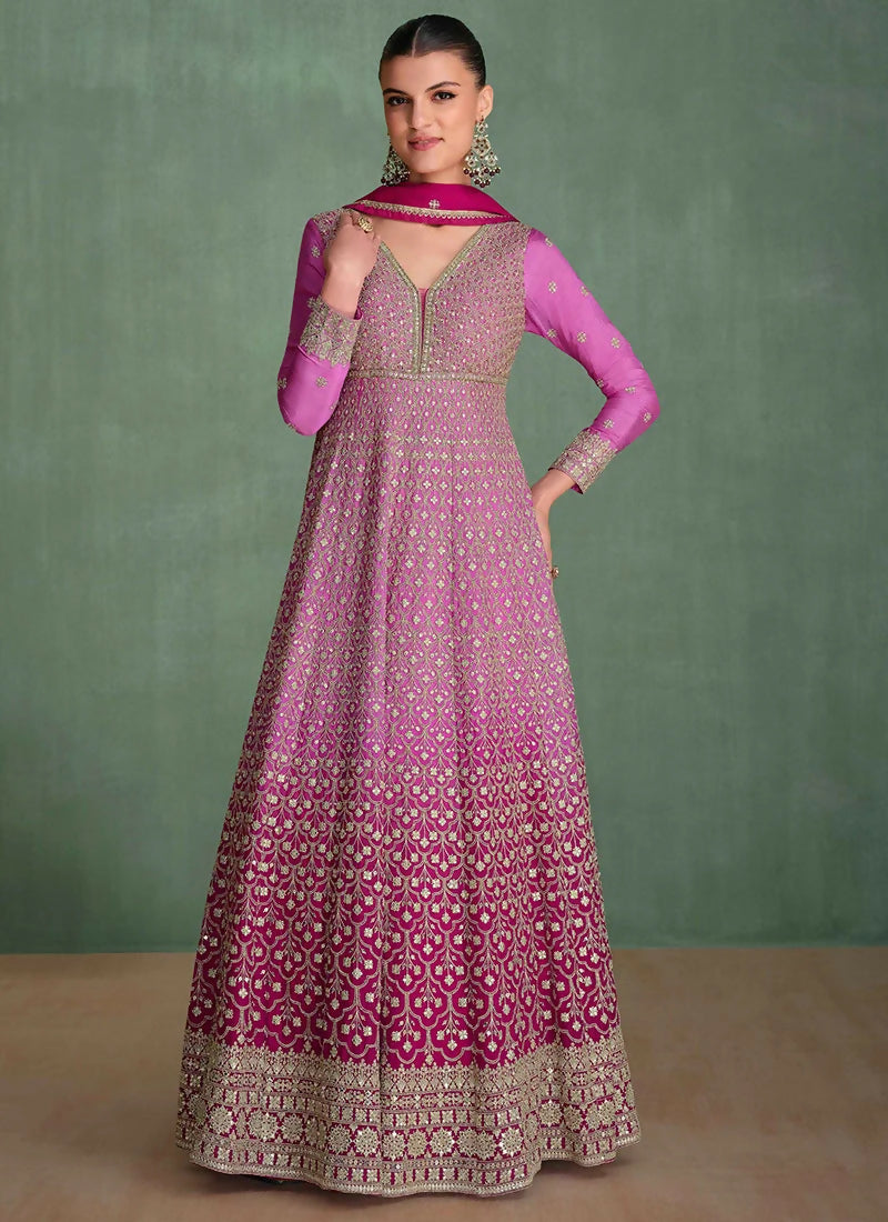 Vastranavya Pink Georgette Seroski Diamond Embroidered Sequins A Line Stunning Anarkali Suit