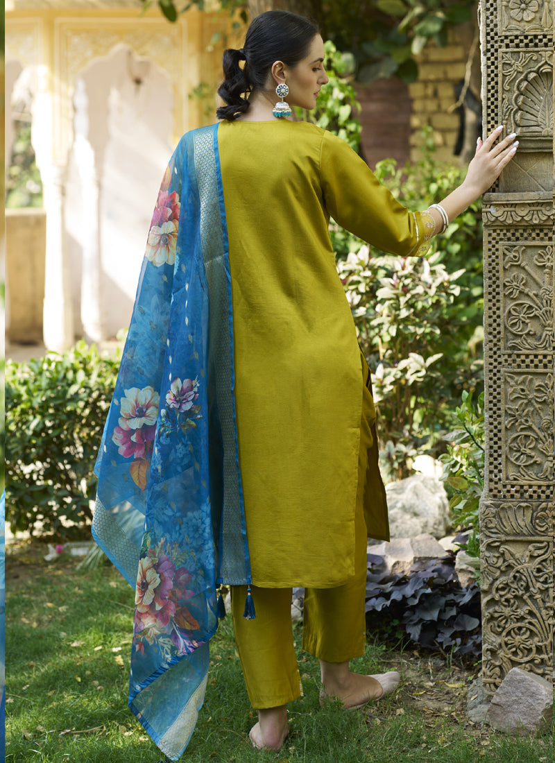Vegaa Fashion Dark Yellow Viscose Rayon Embroidered Salwar Suit