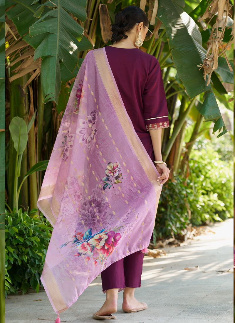 Vegaa Fashion Wine Viscose Rayon Embroidered Salwar Suit