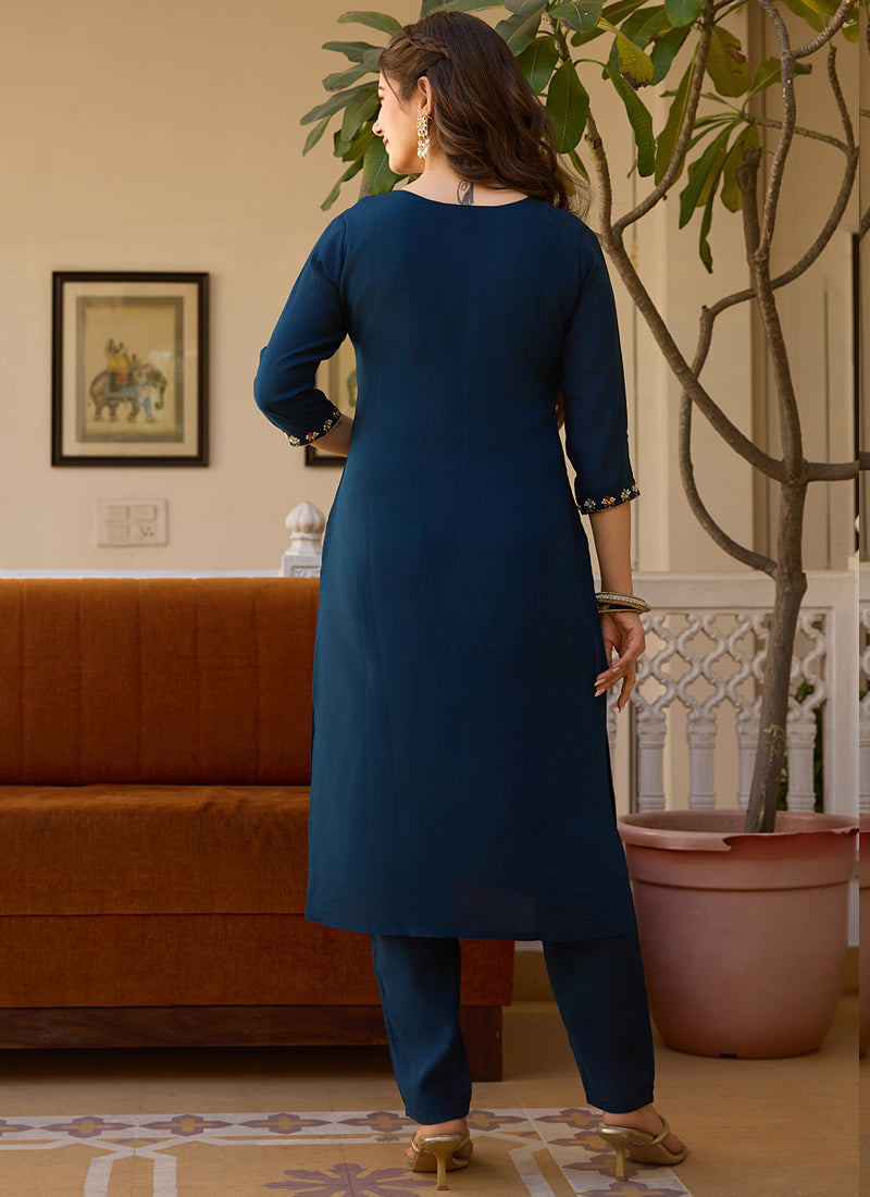 Vegaa Fashion Navy Blue Viscose Silk Beads Work Desginer Suit