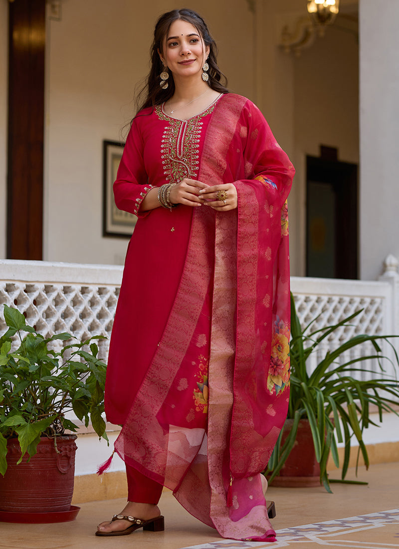 Vegaa Fashion Red Viscose Silk Beads Work Desginer Suit