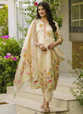 Vegaa Fashion Cream Viscose Silk Beads Work Desginer Suit