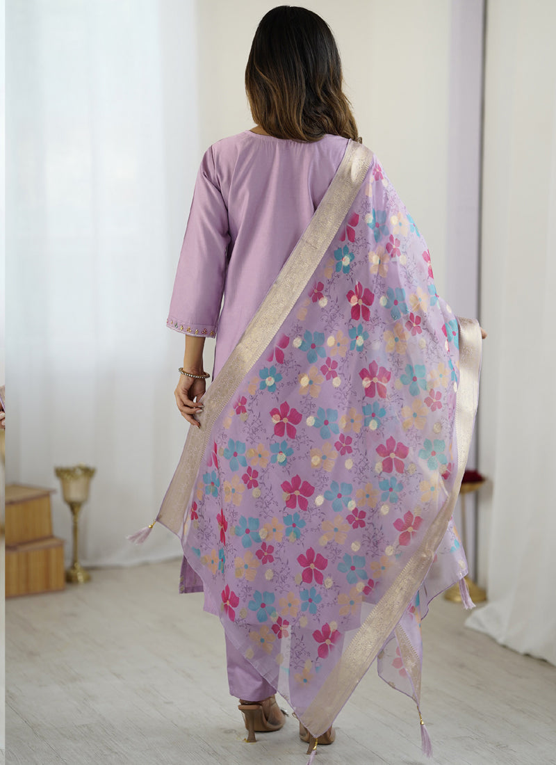 Vegaa Fashion Lavender Viscose Silk Beads Work Desginer Suit