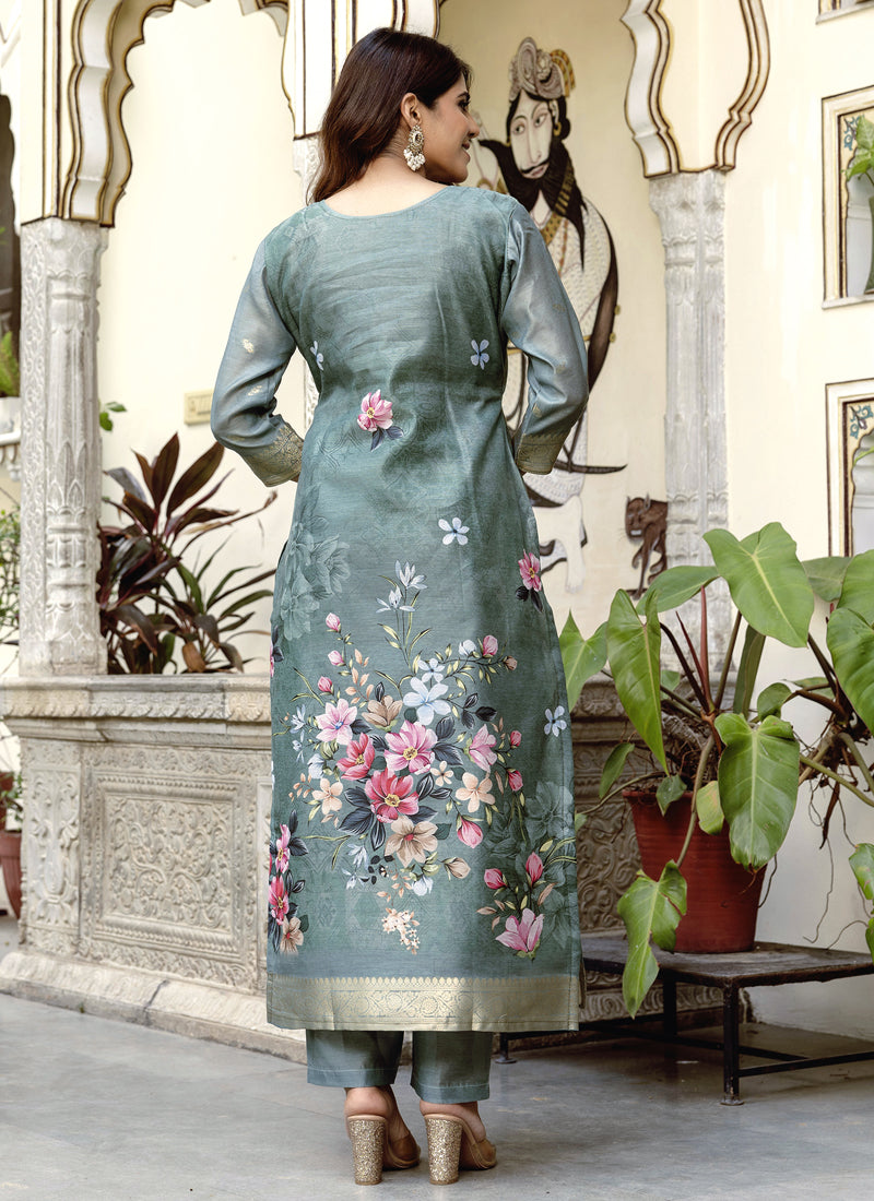 Vegaa Fashion Light Grey Viscose Silk Beads Work Desginer Suit