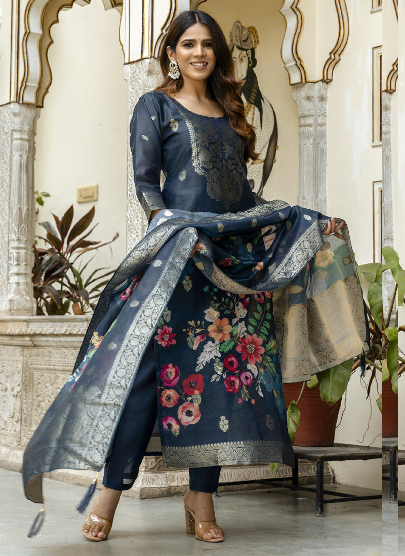 Vegaa Fashion Grey Viscose Silk Beads Work Desginer Suit