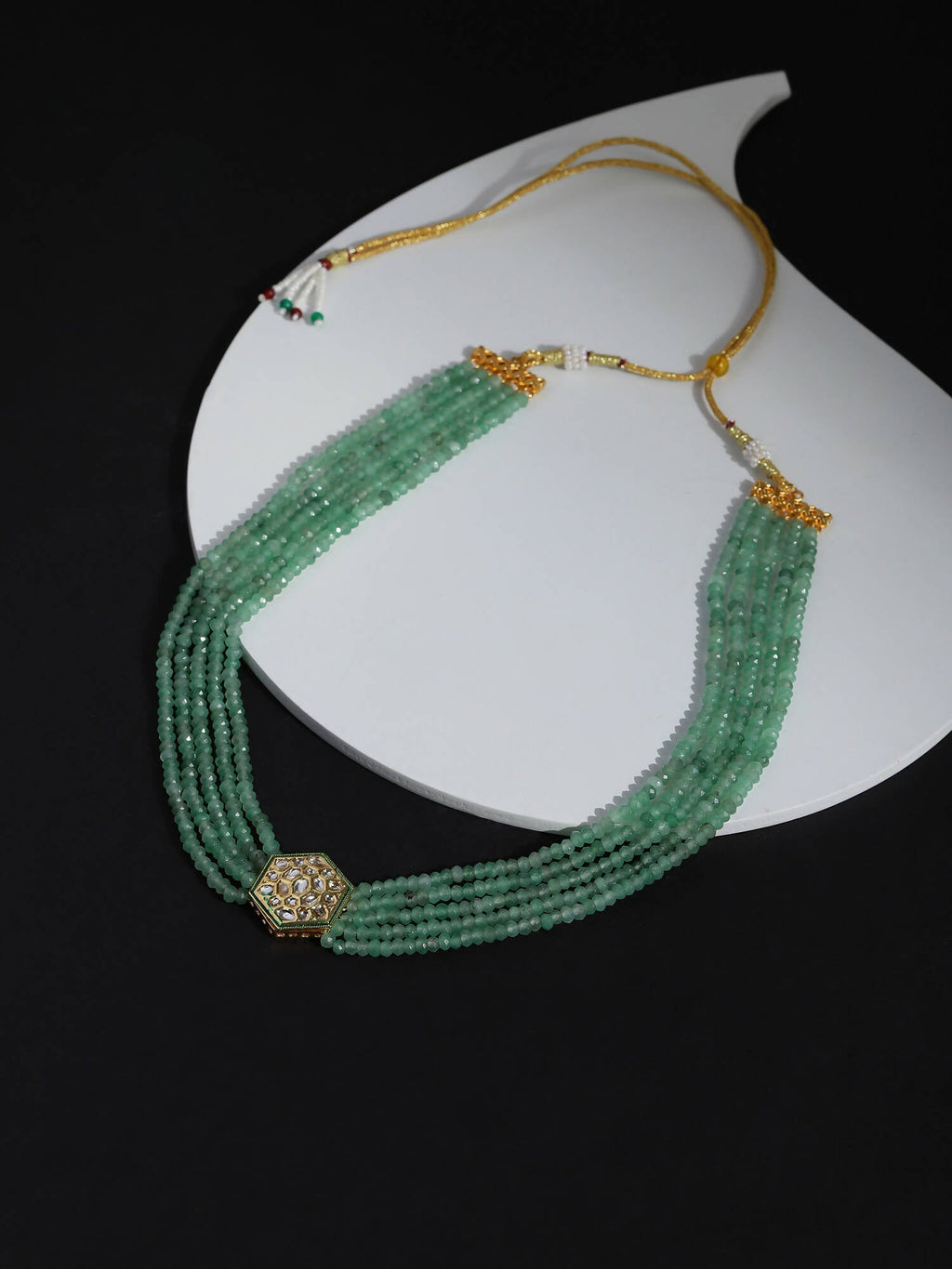 Green Gold-Toned Brass Gold-Polished Necklace - Ruby Raang