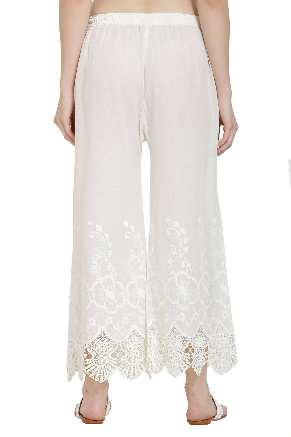 PAVONINE White Color Chikankari Lace Scalloped Hem Cotton Fabric Sharara