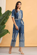 Juniper Women Indigo Rayon Printed Straight Jumpsuit