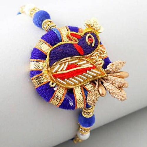 Blue Peacock Zardosi Rakhi & Kaju Katli Box