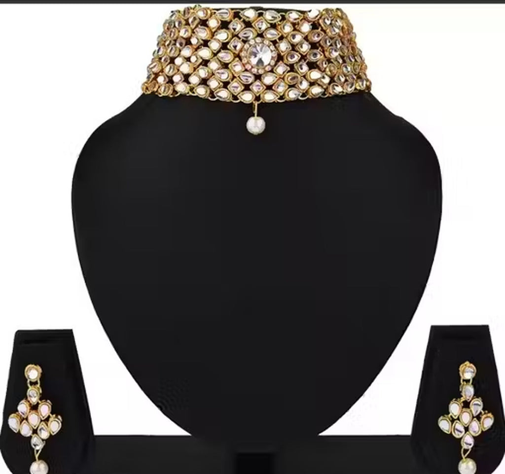 Jewel City Traditional Kundan Choker Necklace Set Handcrafted Gold-Plated Bridal Jewelry Set