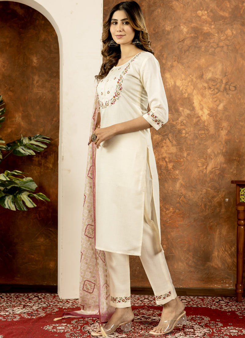 Prazu Fashion Off White Marina Silk Thread Embroidered Kurta Set