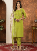 Prazu Fashion Parrot Green Marina Silk Thread Embroidered Kurta Set