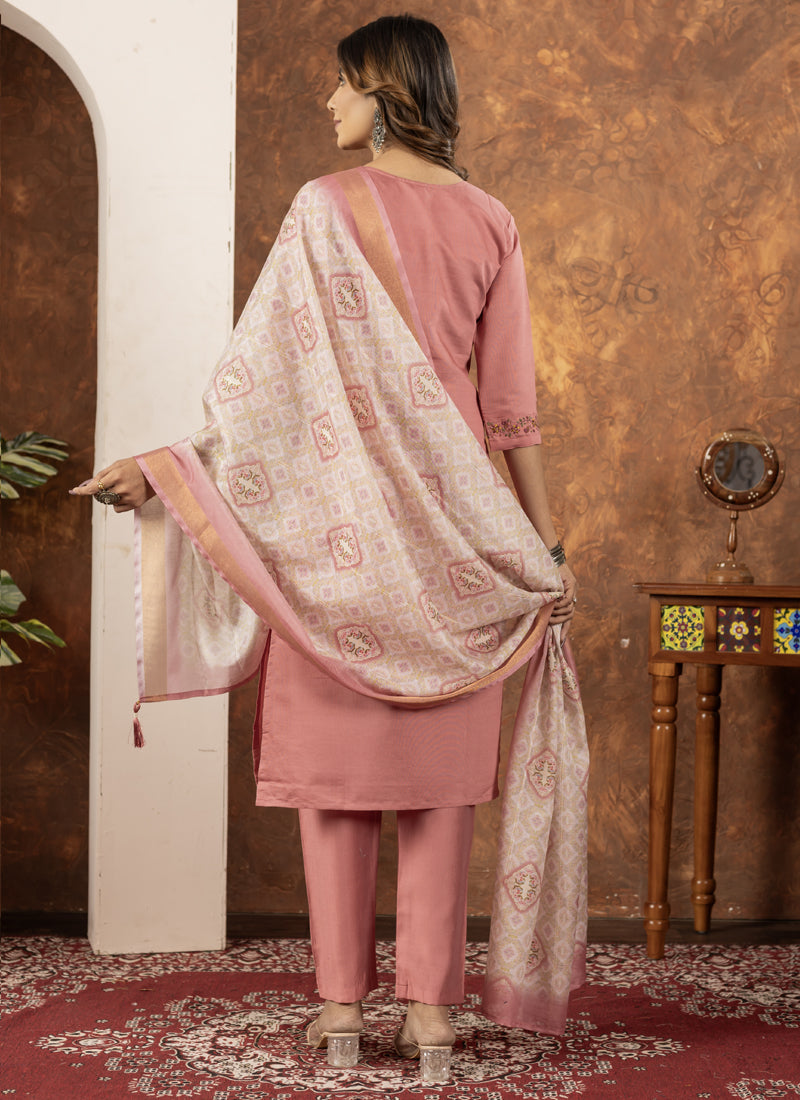 Prazu Fashion Peach Marina Silk Thread Embroidered Kurta Set