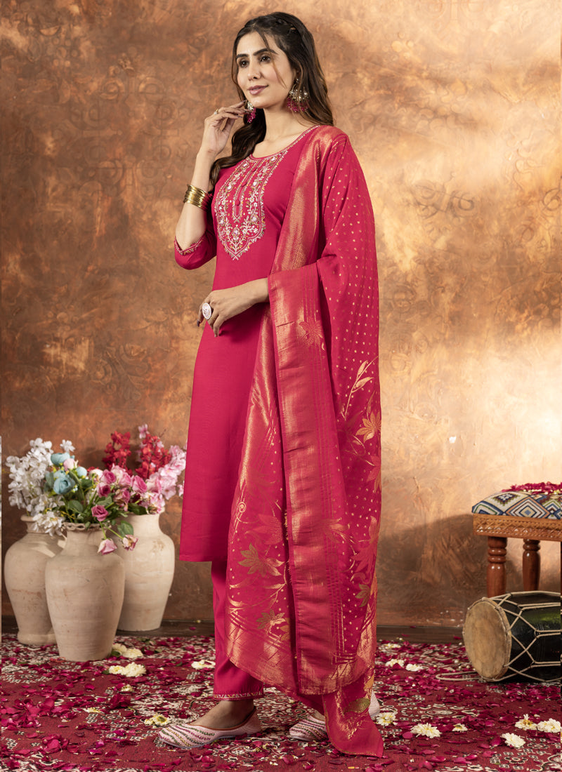 Prazu Fashion Pink Marina Silk Thread Embroidered Kurta Set