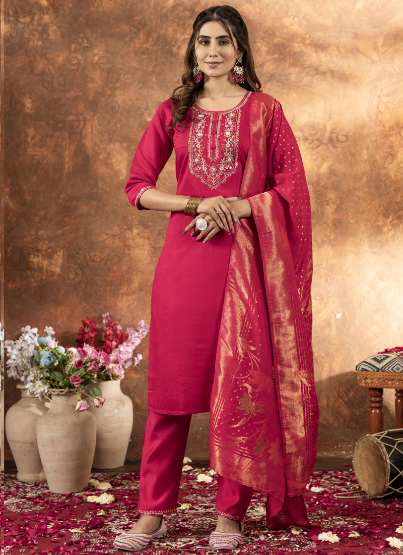 Prazu Fashion Pink Marina Silk Thread Embroidered Kurta Set