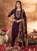 Prazu Fashion Wine Marina Silk Thread Embroidered Kurta Set