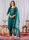 Prazu Fashion Rama Green Viscose Silk Thread Embroidered Designer Kurta Set