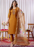 Prazu Fashion Mustard Viscose Silk Thread Embroidered Designer Kurta Set