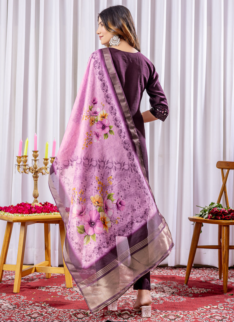 Prazu Fashion Wine Viscose Silk Thread Embroidered Designer Kurta Set