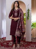Prazu Fashion Wine Viscose Silk Thread Embroidered Designer Kurta Set