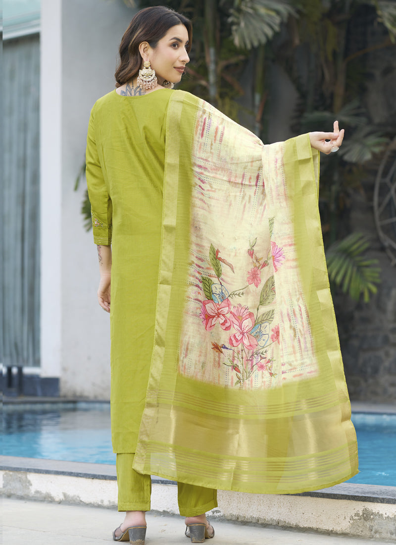 Prazu Fashion Parrot Green Viscose Silk Thread Embroidered Designer Kurta Set