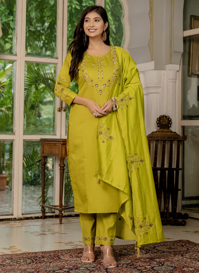 Prazu Fashion Mustard Marina Silk Thread Embroidered Designer Kurta Set