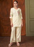 Prazu Fashion Off White Rayon Multi Embroidery Thread Work Co-Ords Set