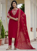 Prazu Fashion Red Roman Silk Embroidered Sequence Designer Kurta Set