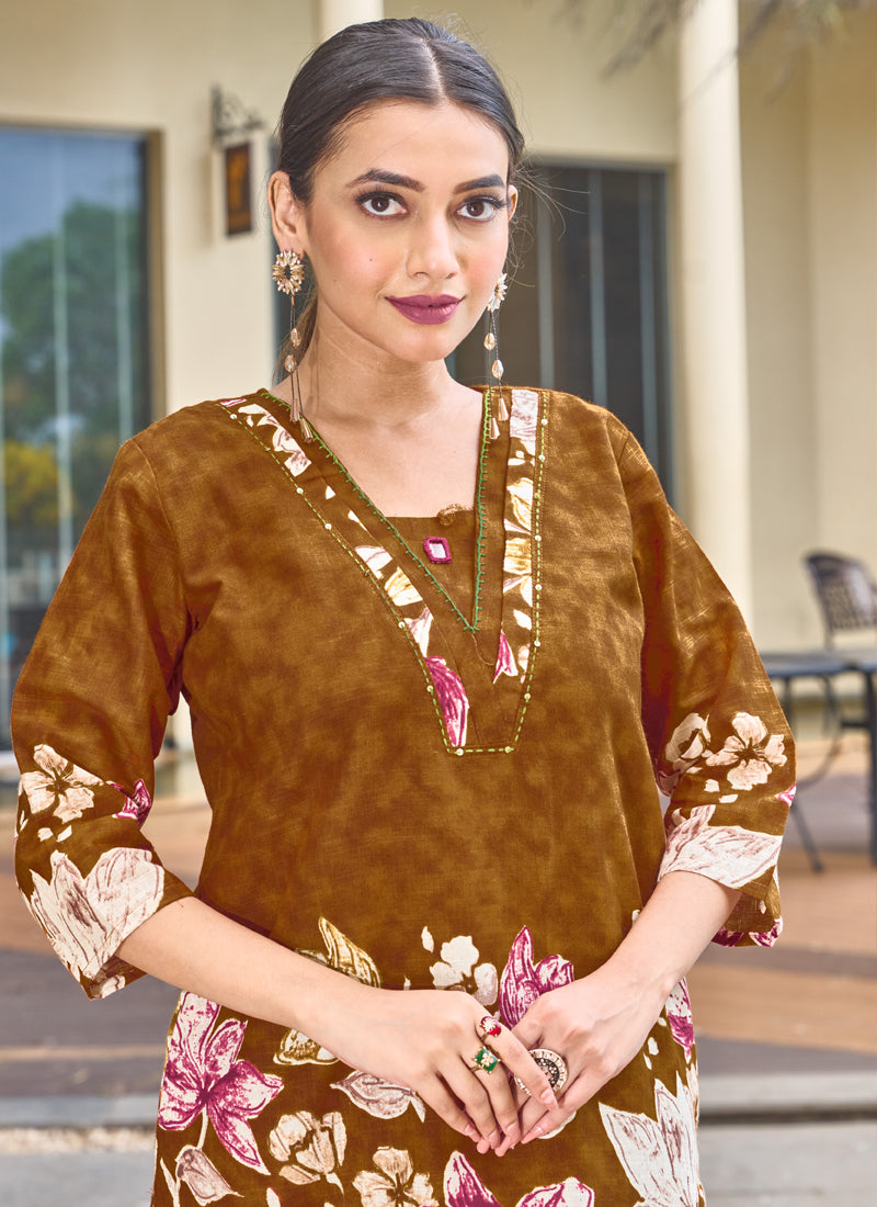 Prazu Fashion Mustard Pure Cotton Stylish Prints Co-Ords Set