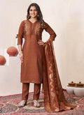 Prazu Fashion Brown Roman Silk Embroidered Sequence Work Kurta Set