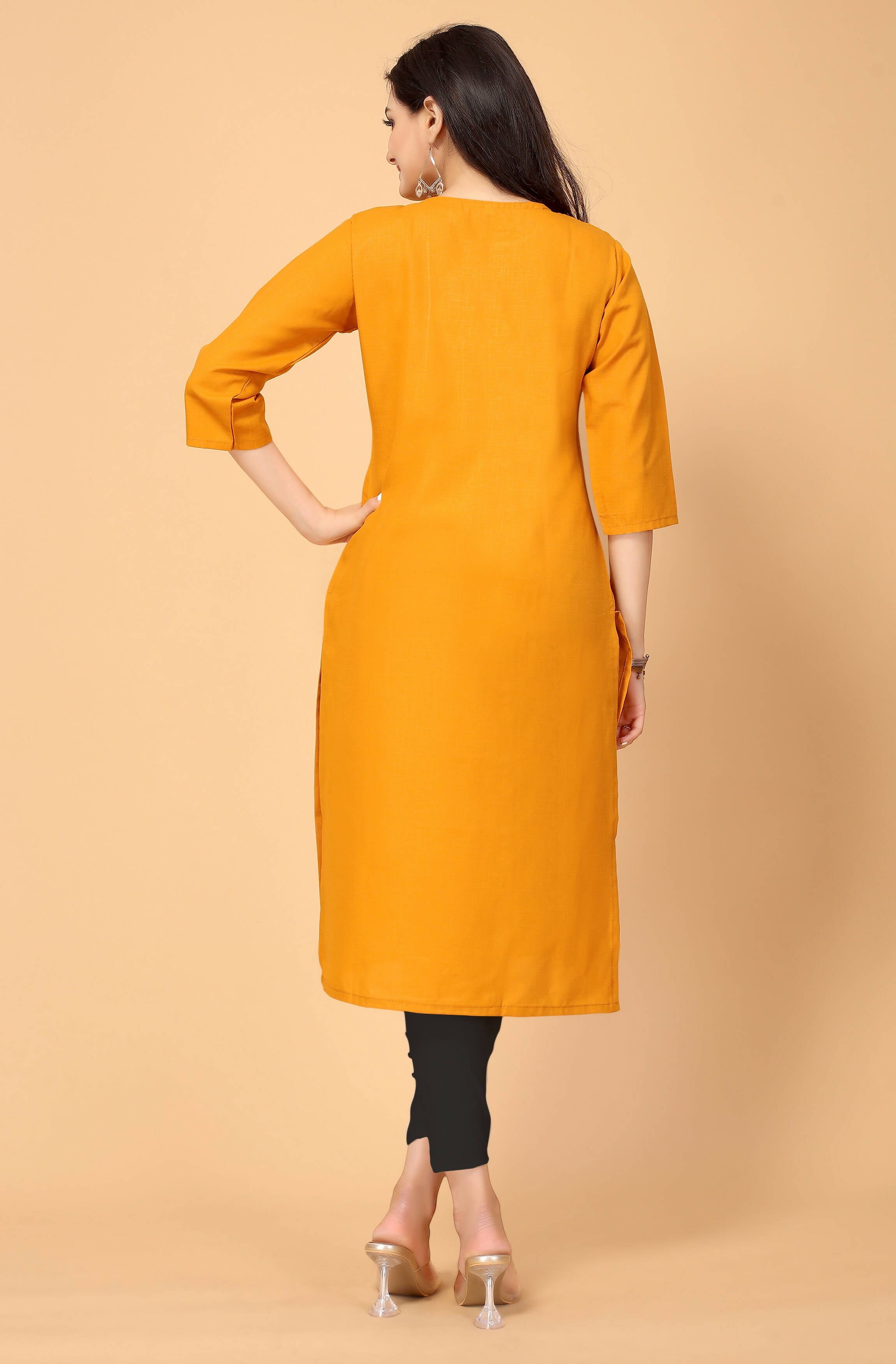 Musterd Cottan Slub Embroidery Kurti - Umi
