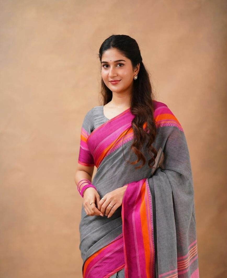 Exclusive Collection Grey Beautiful Khadi Cotton Handloom Saree